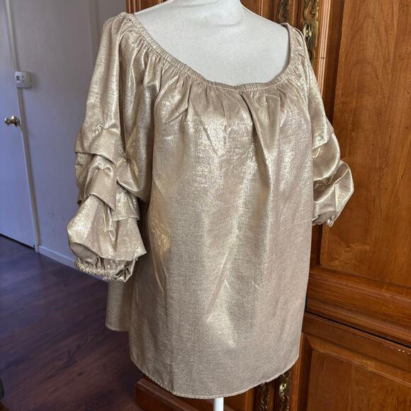 Sam and Jess gold metallic off shoulder ruffle sleeve holiday event glam XXL 2X - Picture 14 of 15
